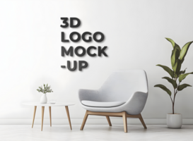 maquette scène avec tableau, chaise, et mural logo psd