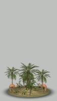 Oasis with Camels and Flying Parrots, Exclusive, Palm Trees, Vertical Background video
