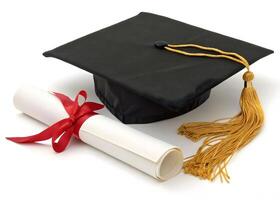 A black graduation cap with a gold tassel photo