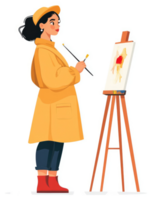 un' giovane donna nel un' giallo cappotto vernici su un' tela. png