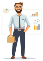 en självsäker affärsman presenter data på en whiteboard. png