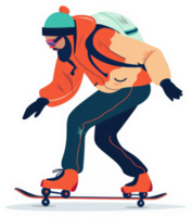 ein Person im Winter Ausrüstung Skateboarding auf ein Snowboard. png