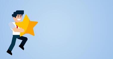 Businessman running with a star in hand on blue background representing success and achievement video