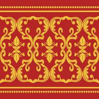 Classy Element Golden Buds Florals Leaves Nature Inspired Filigree on Red Background. Haute Couture Elaborate Neatly Rich Pattern for Luxury Design Tiles Ceramic Neck Shirt Wallpaper Border Embroidery vector