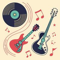 retro música ilustración eléctrico guitarras y vinilo grabar Clásico diseño. vector