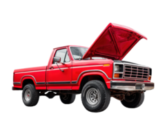 classico rosso Raccogliere camion con Aperto cappuccio per riparazione intuizioni png