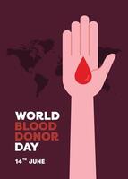 plano diseño póster diseño para mundo donante día presentando un mano gesto simbolizando dando con énfasis en conciencia, compasión, y el importancia de donaciones para esos en necesitar vector