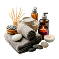 Spa essentials arranged for a relaxing atmosphere png