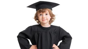 A young boy in a graduation gown and cap photo