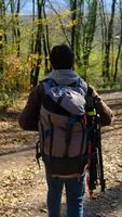 Jeune campeur en marchant forêt video