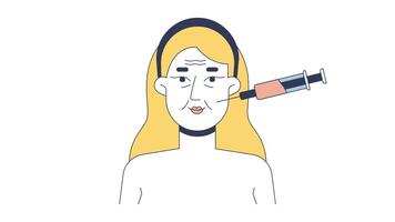 anti-âge faciale injection et peau rajeunissement 2d animation. réduire les rides. caucasien femme cosmétique procédure Animé personnage dessin animé plat concept explicateur 4k isolé sur blanc video