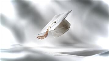 A diploma floats gently in a high-key studio setting, illuminated by soft light against a neutral backdrop, emphasizing its significance and grace. photo