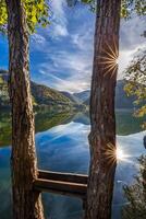 el vertical paisaje ver de el montaña lago con Dom estrella. naturaleza antecedentes. foto