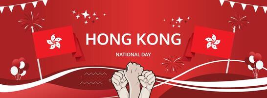 Celebrate Hong Kong National Day with a vibrant 1 October banner. Perfect for travel campaigns, festive retail offers, and public holiday celebrations vector