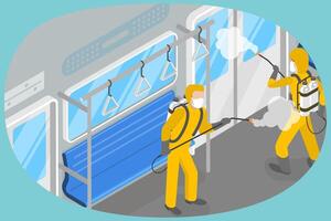 3D Isometric Flat Conceptual Illustration of Disinfection Public Transport, Infection Spread Prevention vector